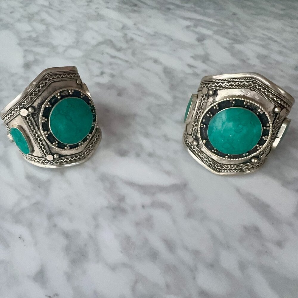 Silver Cuff Bracelets with Turquoise